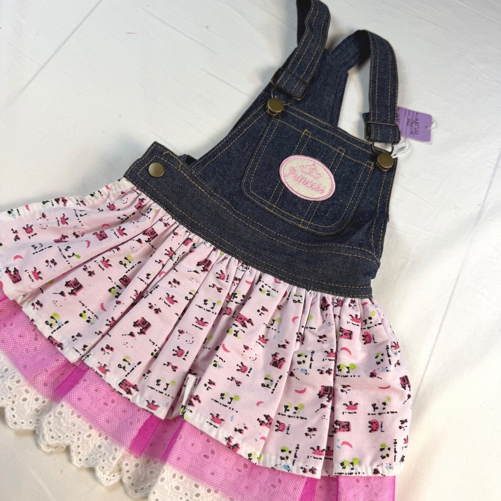 Jean Overall Dog Dress Lot of 2 Med Blue Pink Denim Print Skirt Ruffle Pet NWT
